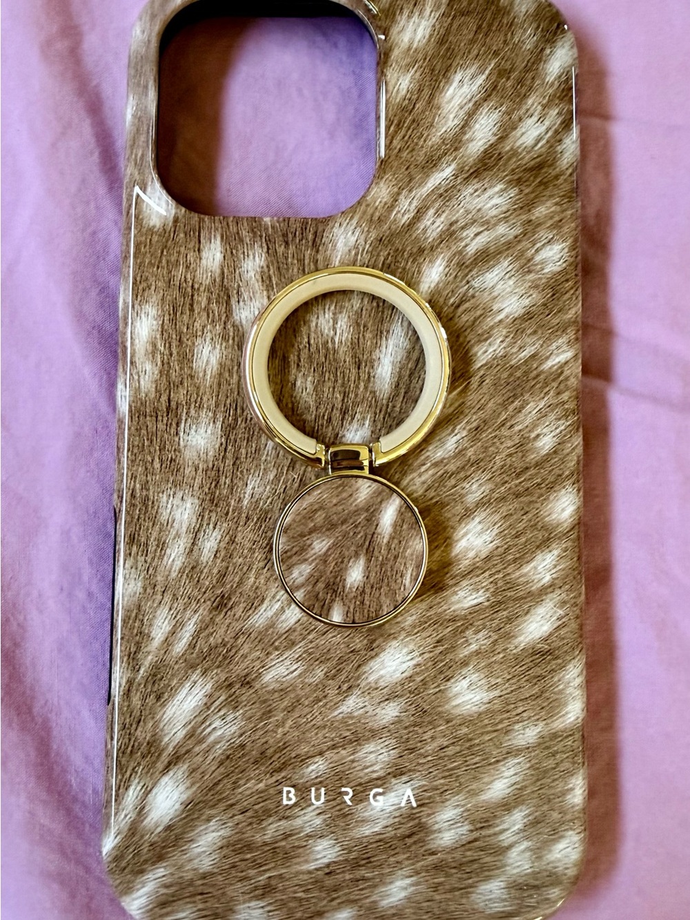 BURGA NWT Faux Fur Phone Case with Gold Ring -